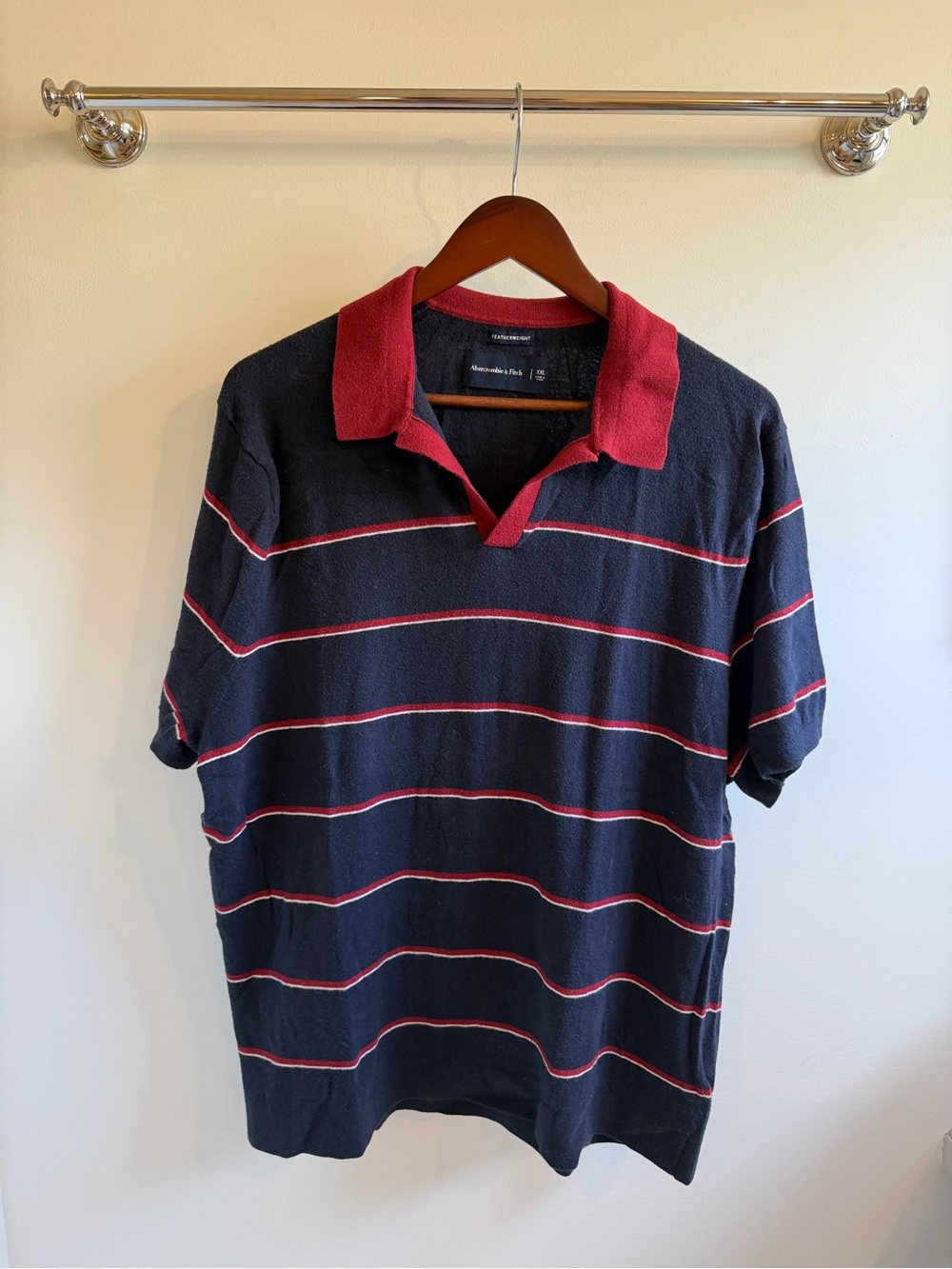 Abercrombie & Fitch Navy Polo with Red Collar and Stripe Accents